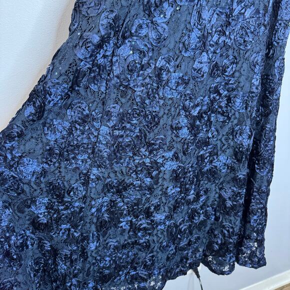 Alex Evenings Women's Plus Size Tea Length Dress with Rosette Detail Blue - Picture 12 of 16